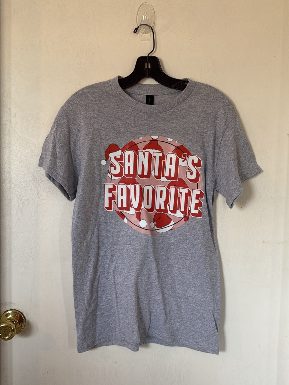 Gildan Gray Tee with Red 'Santa's Favorite' Graphic